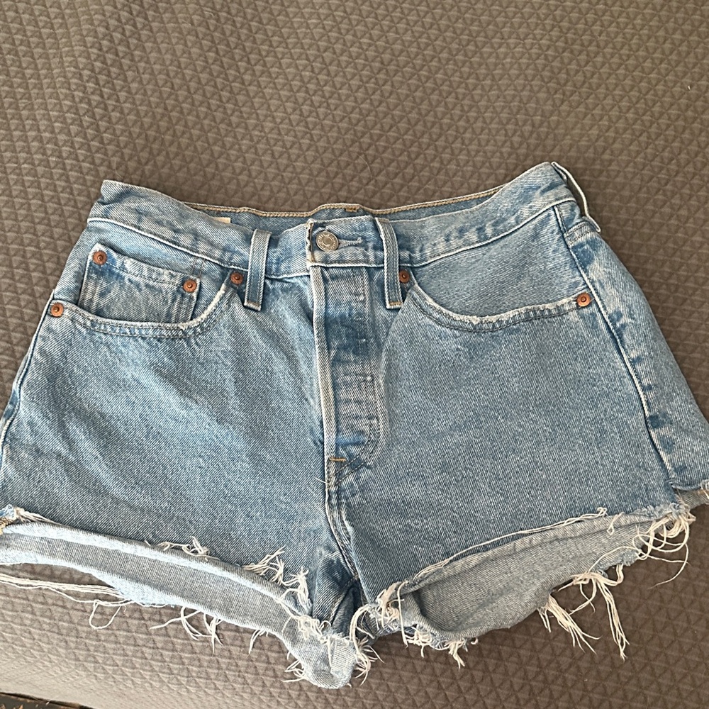 Levi's Light Blue Frayed Denim Shorts